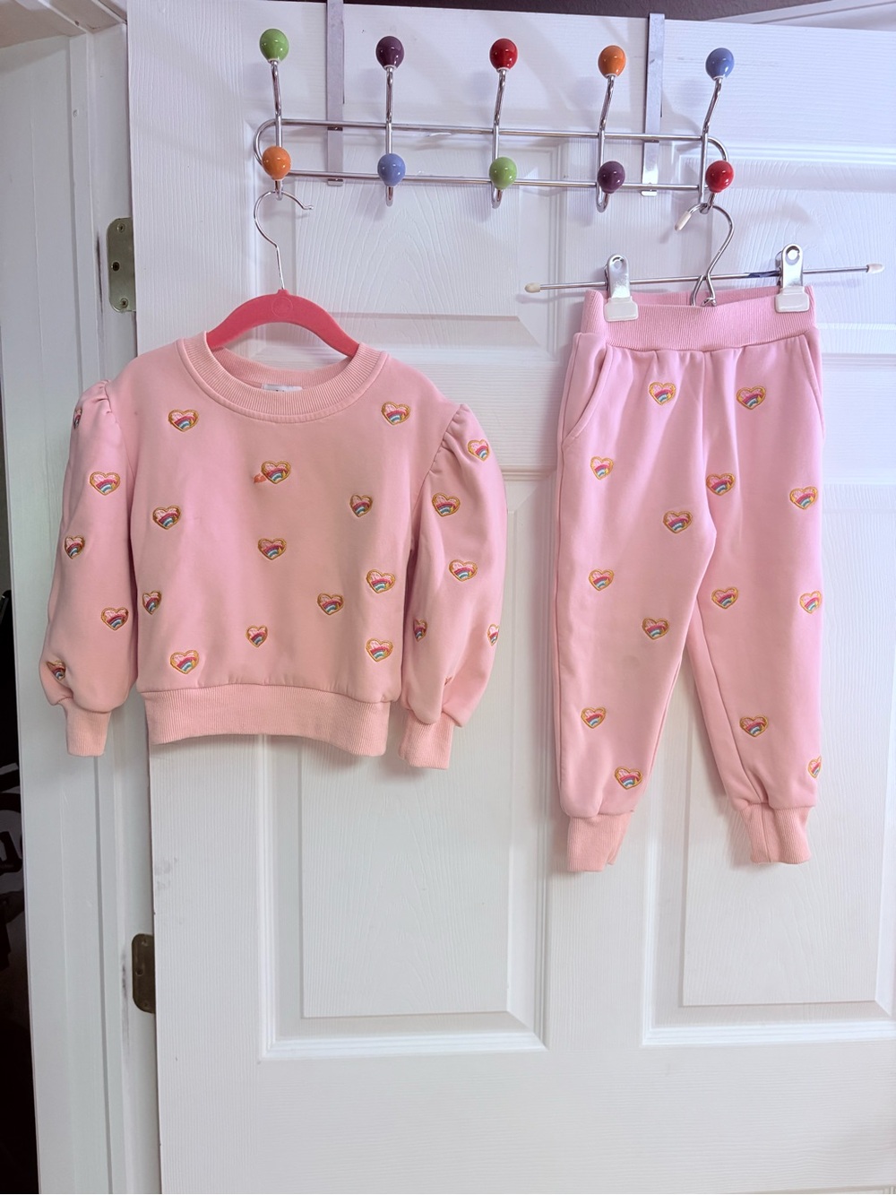 Lola + The Boys Pink Heart Print Sweatshirt & Joggers Set